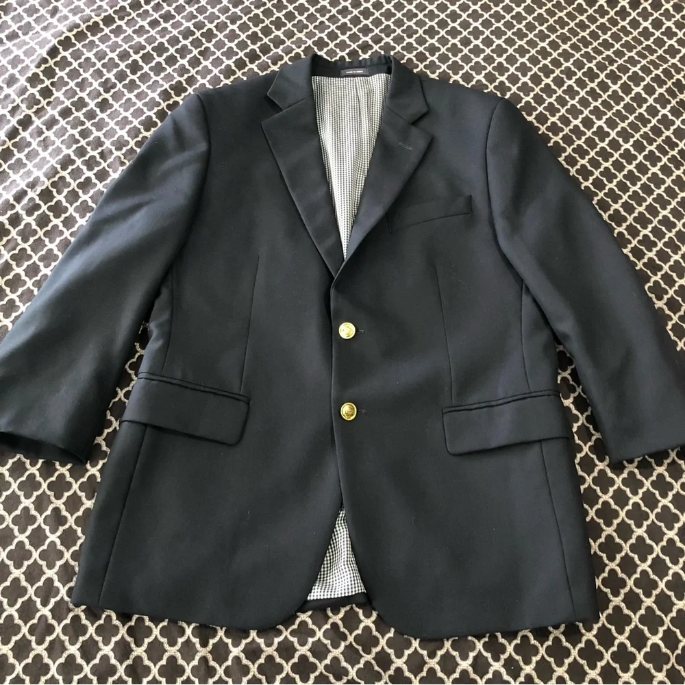 Stafford Executive Navy Blue Blazer Gold Buttons Wool 38S Preppy Classic Ee5